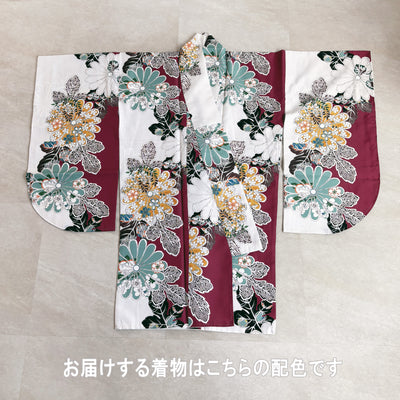 【リサイクル着物】二尺袖着物 単品  販売品 中古 USED 袴用 短丈 えんじ 菊 卒業式 （5175652800）【中古販売】