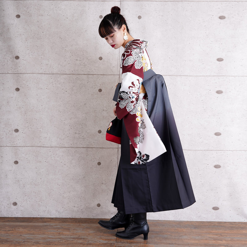 【リサイクル着物】二尺袖着物 単品  販売品 中古 USED 袴用 短丈 えんじ 菊 卒業式 （5175652800）【中古販売】