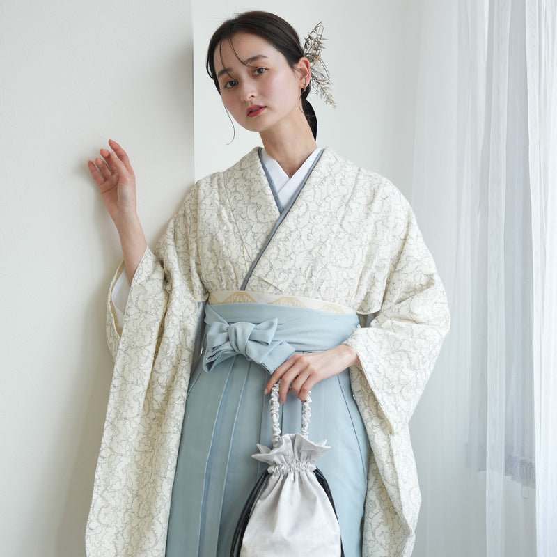 【リサイクル着物】二尺袖着物 単品  販売品 中古 USED 袴用 短丈 レース アイボリー 卒業式 （5175682800）【中古販売】