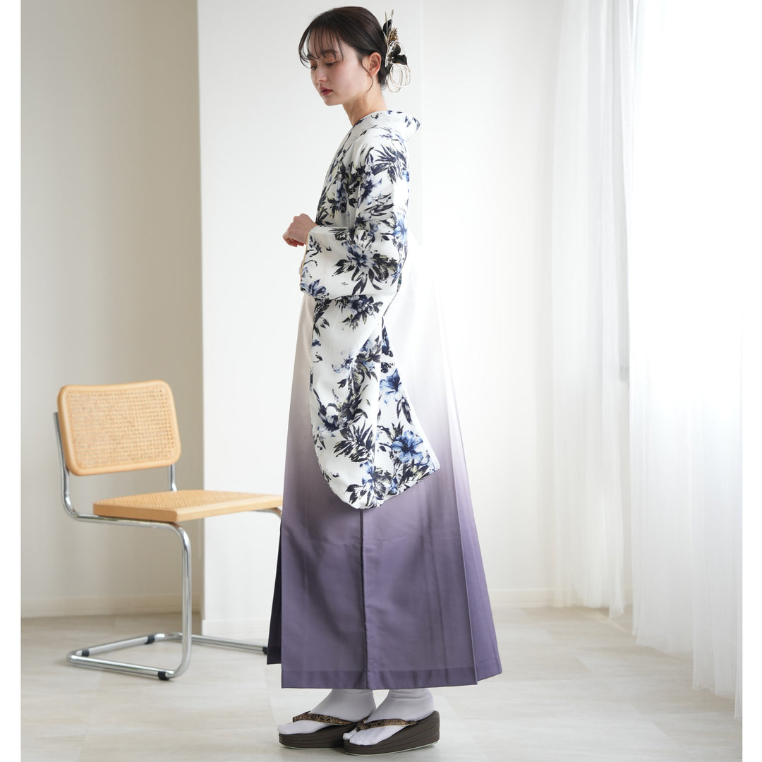 (7-51)馬乗袴　2尺2寸　梅柄　カラフル　黒 袴 金襴袴 男性袴 馬乗り袴 単品「黒色系段ぼかし亀甲文」4