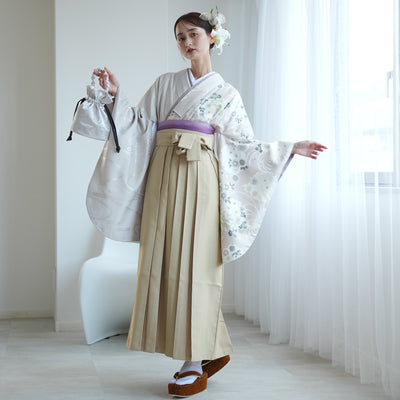 袴 2点セット 2尺袖着物 ひよこ商店 卒業式 販売 袴91cm（身長153-158cm） 半身 アイスグレー銀彩×グレージュ雪輪 重ね衿縫い付済 （5178721011）