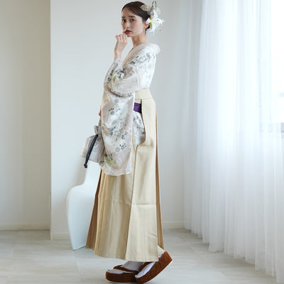 袴 2点セット 2尺袖着物 ひよこ商店 卒業式 販売 袴91cm（身長153-158cm） 半身 アイスグレー銀彩×グレージュ雪輪 重ね衿縫い付済 （5178721011）