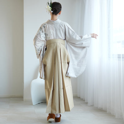 袴 2点セット 2尺袖着物 ひよこ商店 卒業式 販売 袴91cm（身長153-158cm） 半身 アイスグレー銀彩×グレージュ雪輪 重ね衿縫い付済 （5178721011）
