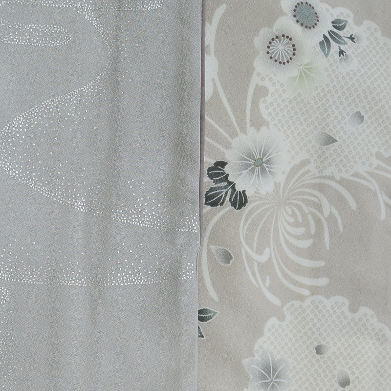 袴 2点セット 2尺袖着物 ひよこ商店 卒業式 販売 袴91cm（身長153-158cm） 半身 アイスグレー銀彩×グレージュ雪輪 重ね衿縫い付済 （5178721011）