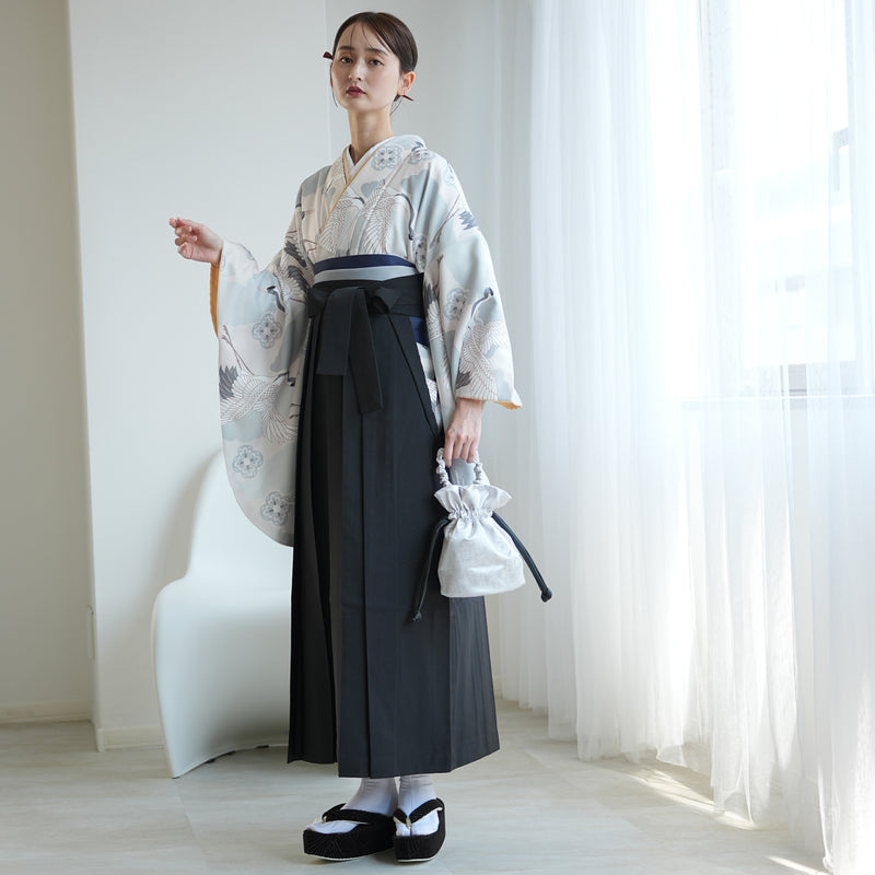袴 2点セット 販売品 2尺袖着物  袴91cm（身長153-158cm）ミント吉祥鶴 重ね衿縫い付済 ひよこ商店 卒業式にも（5178725311）