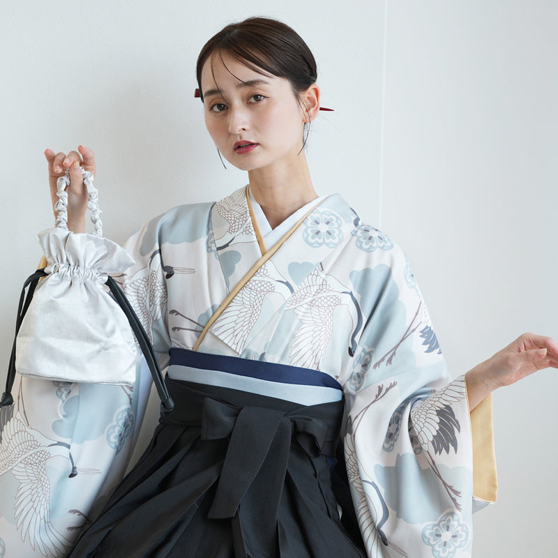 袴 2点セット 販売品 2尺袖着物  袴91cm（身長153-158cm）ミント吉祥鶴 重ね衿縫い付済 ひよこ商店 卒業式にも（5178725311）