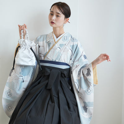 袴 2点セット 販売品 2尺袖着物  袴91cm（身長153-158cm）ミント吉祥鶴 重ね衿縫い付済 ひよこ商店 卒業式にも（5178725311）