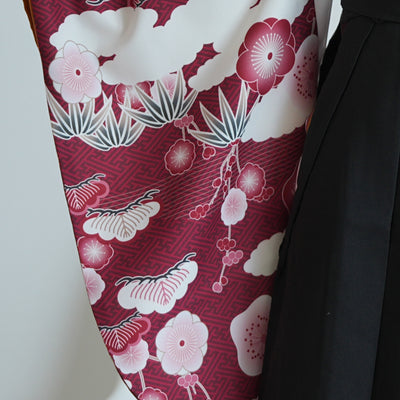 袴 2点セット 販売品 2尺袖着物  袴91cm（身長153-158cm）元禄梅模様 えんじ 重ね衿縫い付済 ひよこ商店 卒業式にも（5178725711）
