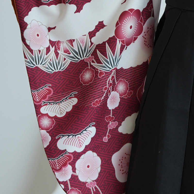 袴 2点セット 販売品 2尺袖着物  袴91cm（身長153-158cm）元禄梅模様 えんじ 重ね衿縫い付済 ひよこ商店 卒業式にも（5178725711）