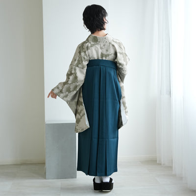 袴 2点セット 販売品 2尺袖着物  袴91cm（身長153-158cm）モスグリーン松文様 重ね衿縫い付済 ひよこ商店 卒業式にも（5178726211）