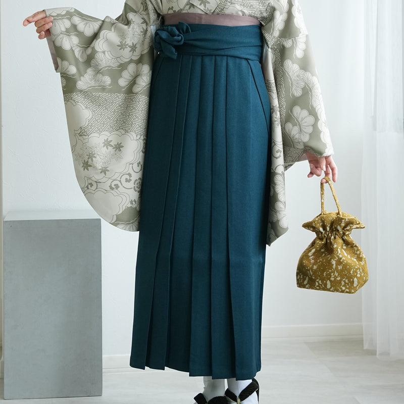 袴 2点セット 販売品 2尺袖着物  袴91cm（身長153-158cm）モスグリーン松文様 重ね衿縫い付済 ひよこ商店 卒業式にも（5178726211）