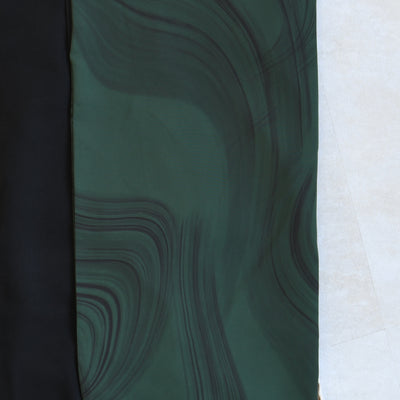 袴 2点セット 販売品 2尺袖着物 袴91cm（身長153-158cm）半身 流水グリーン×ブラック 重ね衿縫い付済  卒業式にも（5178727811）