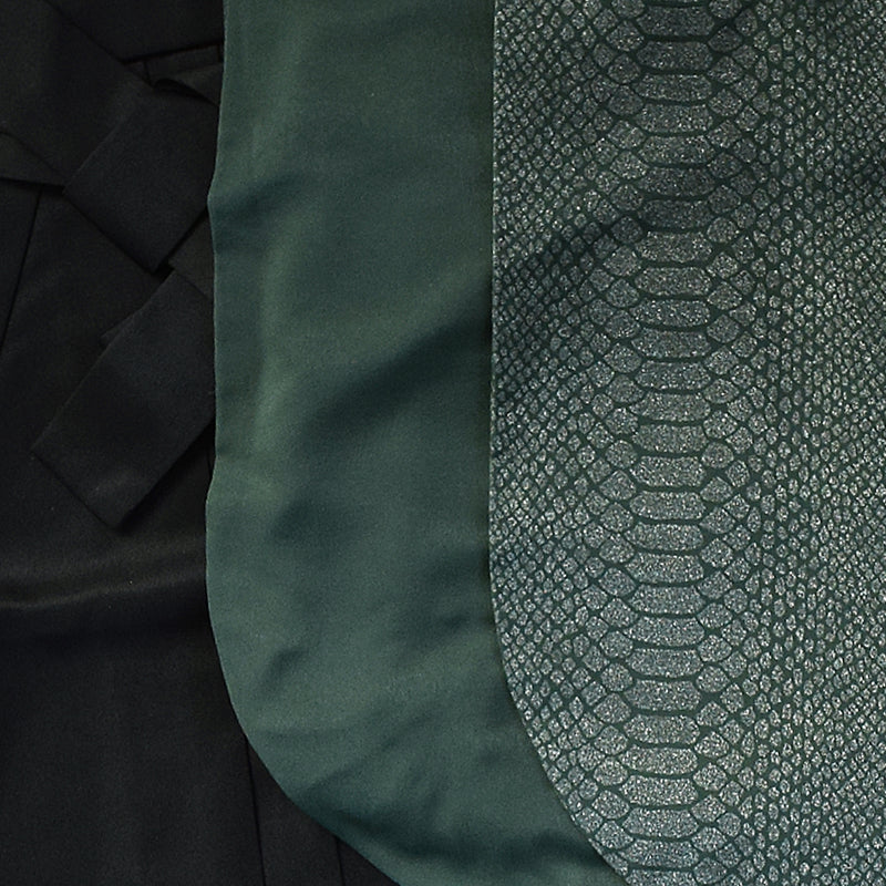 袴 2点セット 販売品 2尺袖着物  半身 月霞パイソン 翠色 アシンメトリー グリッター ラメ 蛇柄 重ね衿縫い付済  卒業式にも（5178728101）