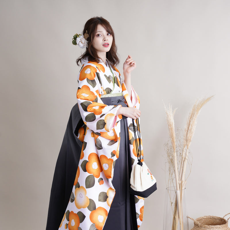 【リサイクル着物】 振袖＋袴 2点セット 販売品 中古 USED ツバキ 袴91cm（身長153-158cm）卒業式 大学生 ひよこ商店（5182602311）【中古販売】