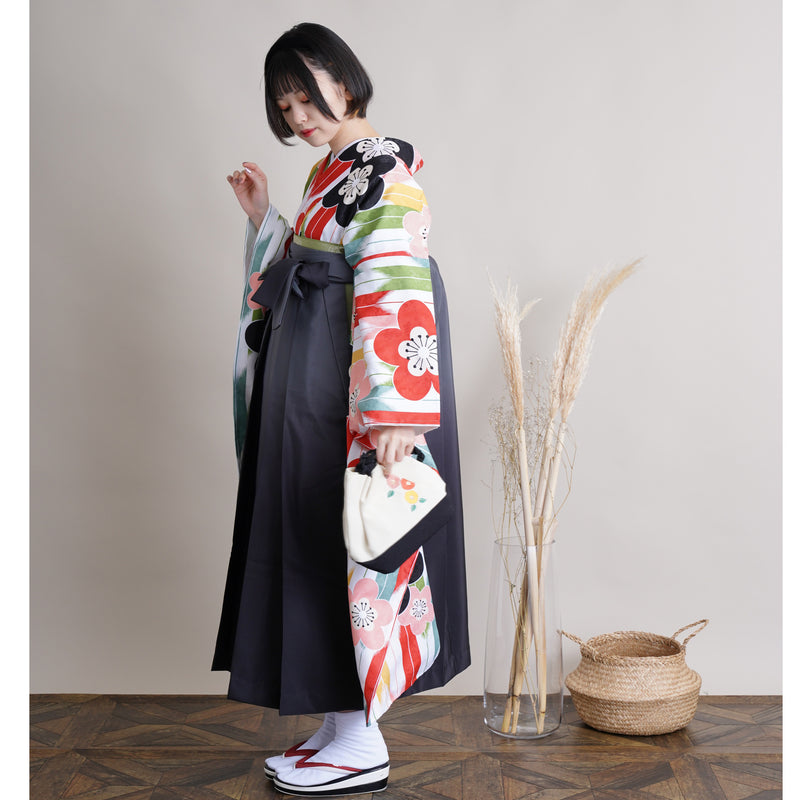 【リサイクル着物】 振袖＋袴 2点セット 販売品 中古 USED 矢絣 うめ 袴91cm（身長153-158cm）卒業式 大学生 ひよこ商店（5182602411）【中古販売】