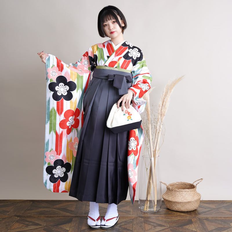 【リサイクル着物】 振袖＋袴 2点セット 販売品 中古 USED 矢絣 うめ 袴91cm（身長153-158cm）卒業式 大学生 ひよこ商店（5182602411）【中古販売】