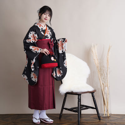 【リサイクル着物】 2尺袖着物 袴 2点セット 販売品 中古 USED 雪輪 袴91cm（身長153-158cm）卒業式 大学生 （5182612711）【中古販売】