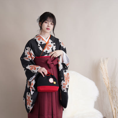 【リサイクル着物】 2尺袖着物 袴 2点セット 販売品 中古 USED 雪輪 袴91cm（身長153-158cm）卒業式 大学生 （5182612711）【中古販売】