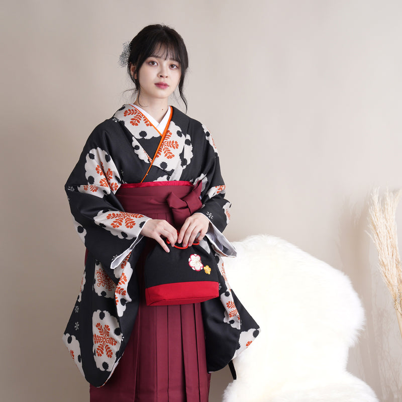 【リサイクル着物】 2尺袖着物 袴 2点セット 販売品 中古 USED 雪輪 袴91cm（身長153-158cm）卒業式 大学生 （5182612711）【中古販売】