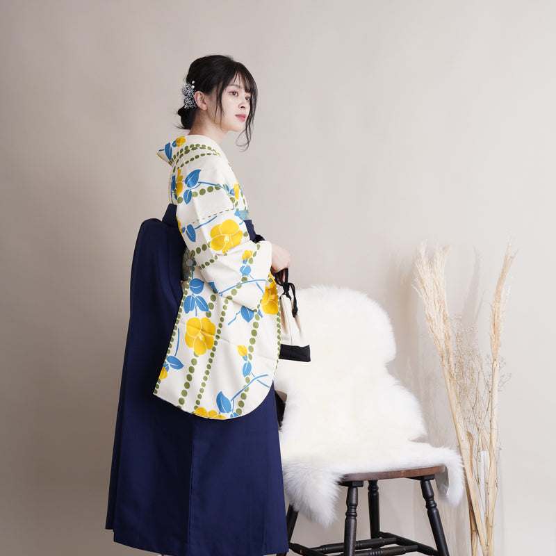 【リサイクル着物】 2尺袖着物 袴 2点セット 販売品 中古 USED 水玉 袴91cm（身長153-158cm）卒業式 大学生 ニコアンティーク（5182613111）【中古販売】