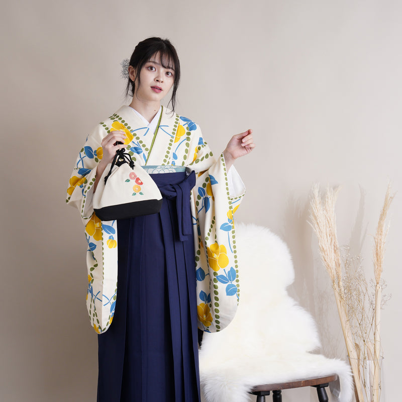 【リサイクル着物】 2尺袖着物 袴 2点セット 販売品 中古 USED 水玉 袴91cm（身長153-158cm）卒業式 大学生 ニコアンティーク（5182613111）【中古販売】