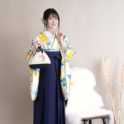 【リサイクル着物】 2尺袖着物 袴 2点セット 販売品 中古 USED 水玉 袴91cm（身長153-158cm）卒業式 大学生 ニコアンティーク（5182613111）【中古販売】