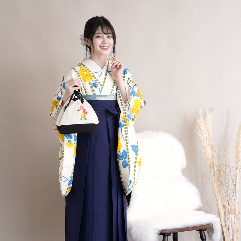 【リサイクル着物】 2尺袖着物 袴 2点セット 販売品 中古 USED 水玉 袴91cm（身長153-158cm）卒業式 大学生 ニコアンティーク（5182613111）【中古販売】