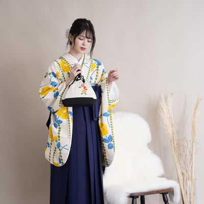 【リサイクル着物】 2尺袖着物 袴 2点セット 販売品 中古 USED 水玉 袴91cm（身長153-158cm）卒業式 大学生 ニコアンティーク（5182613111）【中古販売】