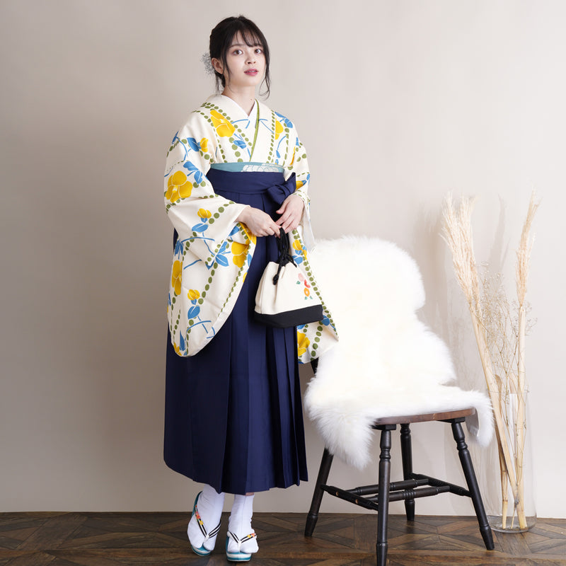 【リサイクル着物】 2尺袖着物 袴 2点セット 販売品 中古 USED 水玉 袴91cm（身長153-158cm）卒業式 大学生 ニコアンティーク（5182613111）【中古販売】