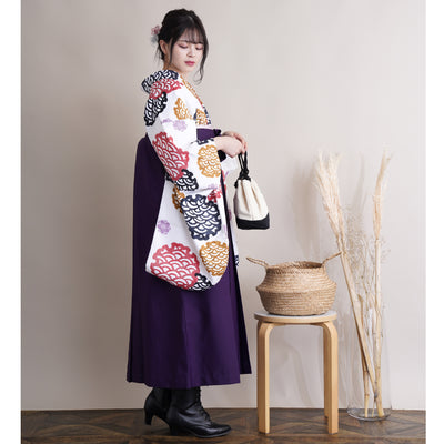 【リサイクル着物】 2尺袖着物 袴 2点セット 販売品 中古 USED 白系 雪輪 袴91cm（身長153-158cm）卒業式 大学生 （5182620111）【中古販売】
