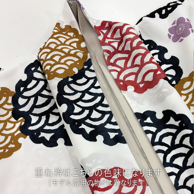 【リサイクル着物】 2尺袖着物 袴 2点セット 販売品 中古 USED 白系 雪輪 袴91cm（身長153-158cm）卒業式 大学生 （5182620111）【中古販売】