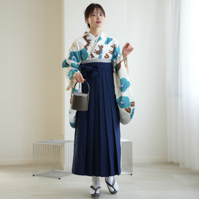 【リサイクル着物】 2尺袖着物 袴 2点セット 販売品 中古 USED 椿 猫 袴91cm（身長153-158cm）卒業式 大学生 ニコアンティーク（5182627711）【中古販売】
