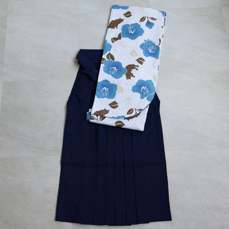 【リサイクル着物】 2尺袖着物 袴 2点セット 販売品 中古 USED 椿 猫 袴91cm（身長153-158cm）卒業式 大学生 ニコアンティーク（5182627711）【中古販売】
