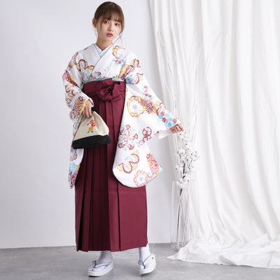 【リサイクル着物】 2尺袖着物 袴 2点セット 販売品 中古 USED レトロ 梅 袴91cm（身長153-158cm）卒業式 大学生 （5182642311）【中古販売】