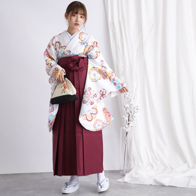 【リサイクル着物】 2尺袖着物 袴 2点セット 販売品 中古 USED レトロ 梅 袴91cm（身長153-158cm）卒業式 大学生 （5182642311）【中古販売】