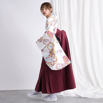 【リサイクル着物】 2尺袖着物 袴 2点セット 販売品 中古 USED レトロ 梅 袴91cm（身長153-158cm）卒業式 大学生 （5182642311）【中古販売】