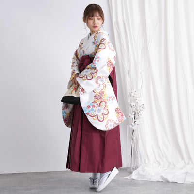 【リサイクル着物】 2尺袖着物 袴 2点セット 販売品 中古 USED レトロ 梅 袴91cm（身長153-158cm）卒業式 大学生 （5182642311）【中古販売】