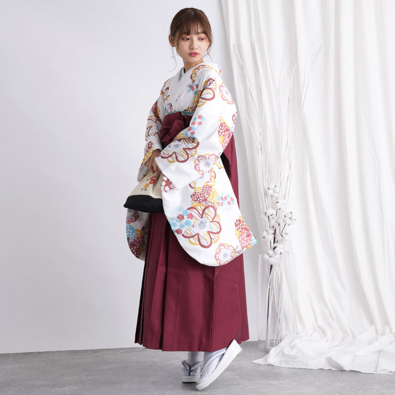 【リサイクル着物】 2尺袖着物 袴 2点セット 販売品 中古 USED レトロ 梅 袴91cm（身長153-158cm）卒業式 大学生 （5182642311）【中古販売】