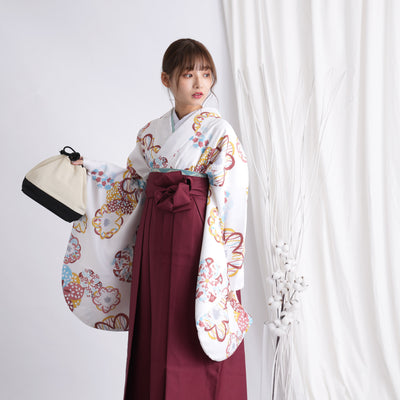 【リサイクル着物】 2尺袖着物 袴 2点セット 販売品 中古 USED レトロ 梅 袴91cm（身長153-158cm）卒業式 大学生 （5182642311）【中古販売】
