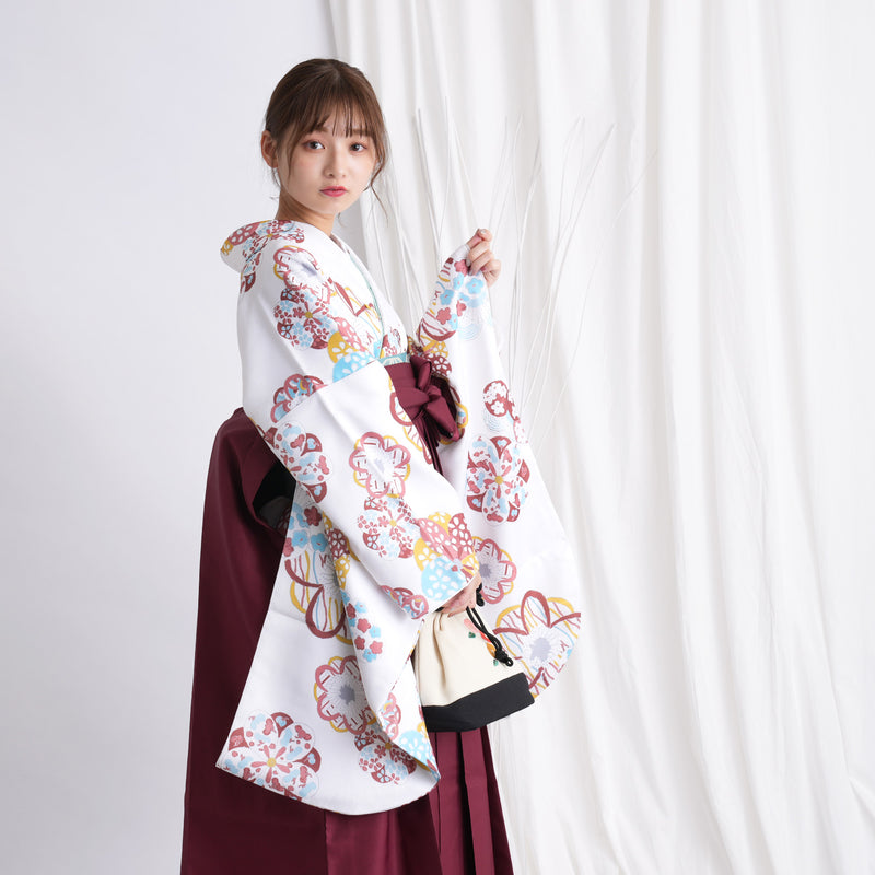 【リサイクル着物】 2尺袖着物 袴 2点セット 販売品 中古 USED レトロ 梅 袴91cm（身長153-158cm）卒業式 大学生 （5182642311）【中古販売】