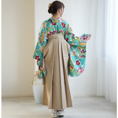 【リサイクル着物】 2尺袖着物 袴 2点セット 販売品 中古 USED 菊 格子 袴91-95cm（身長153-163cm）卒業式 大学生 ひよこ商店（5182651001）【中古販売】