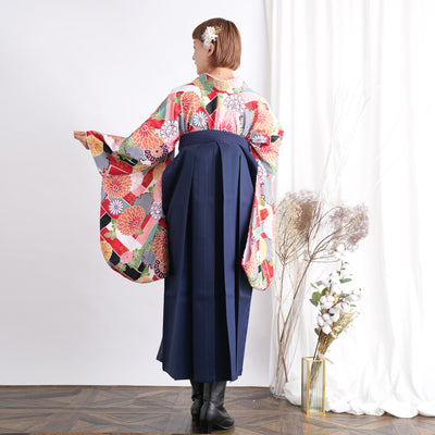 【リサイクル着物】 2尺袖着物 袴 2点セット 販売品 中古 USED 菊 雪輪 袴91cm（身長153-158cm）卒業式 大学生 ひよこ商店（5182660111）【中古販売】