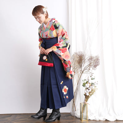 【リサイクル着物】 2尺袖着物 袴 2点セット 販売品 中古 USED 菊 雪輪 袴91cm（身長153-158cm）卒業式 大学生 ひよこ商店（5182660111）【中古販売】