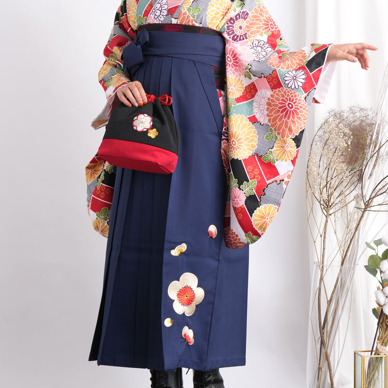 【リサイクル着物】 2尺袖着物 袴 2点セット 販売品 中古 USED 菊 雪輪 袴91cm（身長153-158cm）卒業式 大学生 ひよこ商店（5182660111）【中古販売】