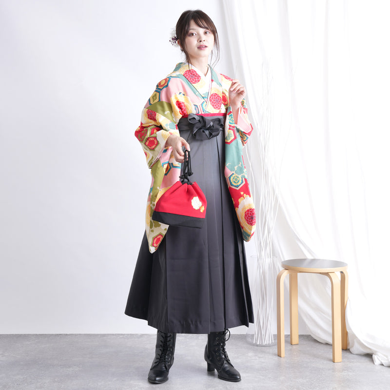 【リサイクル着物】 2尺袖着物 袴 2点セット 販売品 中古 USED 菊 亀甲 袴91cm（身長153-158cm）卒業式 大学生 ひよこ商店（5182665311）【中古販売】