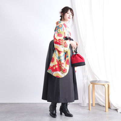 【リサイクル着物】 2尺袖着物 袴 2点セット 販売品 中古 USED 菊 亀甲 袴91cm（身長153-158cm）卒業式 大学生 ひよこ商店（5182665311）【中古販売】