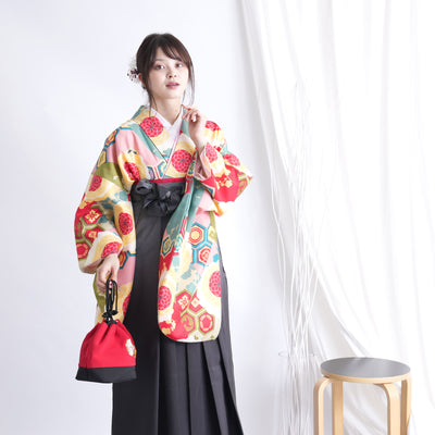 【リサイクル着物】 2尺袖着物 袴 2点セット 販売品 中古 USED 菊 亀甲 袴91cm（身長153-158cm）卒業式 大学生 ひよこ商店（5182665311）【中古販売】