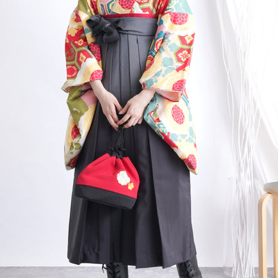 【リサイクル着物】 2尺袖着物 袴 2点セット 販売品 中古 USED 菊 亀甲 袴91cm（身長153-158cm）卒業式 大学生 ひよこ商店（5182665311）【中古販売】