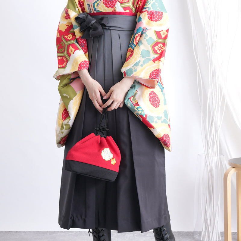 【リサイクル着物】 2尺袖着物 袴 2点セット 販売品 中古 USED 菊 亀甲 袴91cm（身長153-158cm）卒業式 大学生 ひよこ商店（5182665311）【中古販売】