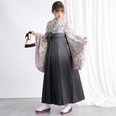 【リサイクル着物】 2尺袖着物 袴 2点セット 販売品 中古 USED くすみピンク 花 袴91cm（身長153-158cm）卒業式 大学生 （5182668211）【中古販売】